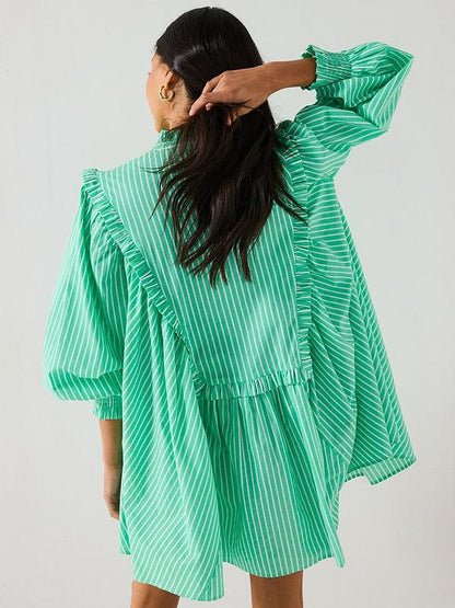 V by Very Stripe Ruffle Mini Dress - Green