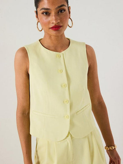 V by Very Scoop Jacket Waistcoat & Shorts Co-Ord - Lemon