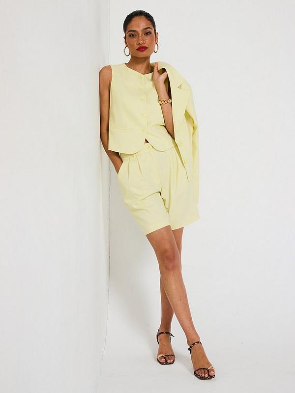V by Very Scoop Jacket Waistcoat & Shorts Co-Ord - Lemon