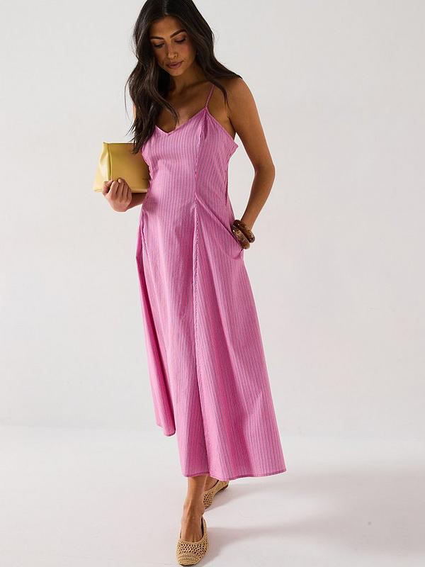 V by Very Stripe Strappy Midaxi Dress - Pink