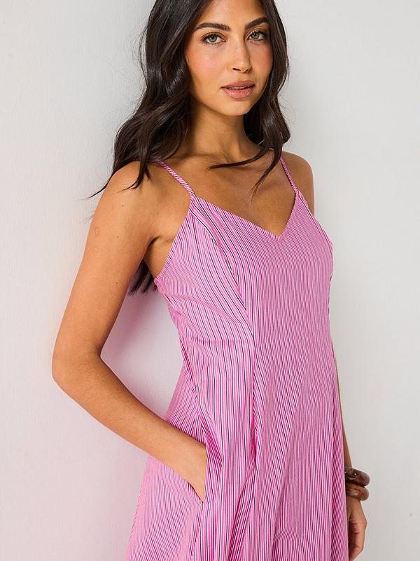 V by Very Stripe Strappy Midaxi Dress - Pink