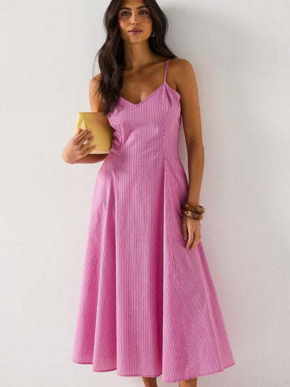 V by Very Stripe Strappy Midaxi Dress - Pink