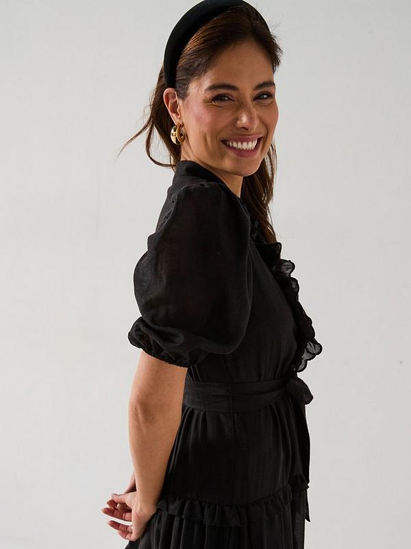 Scallop Tiered Midi Dress - Black