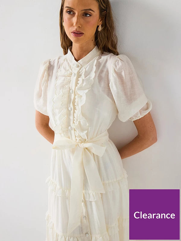 Scallop Tiered Midi Dress - White