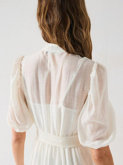 Scallop Tiered Midi Dress - White