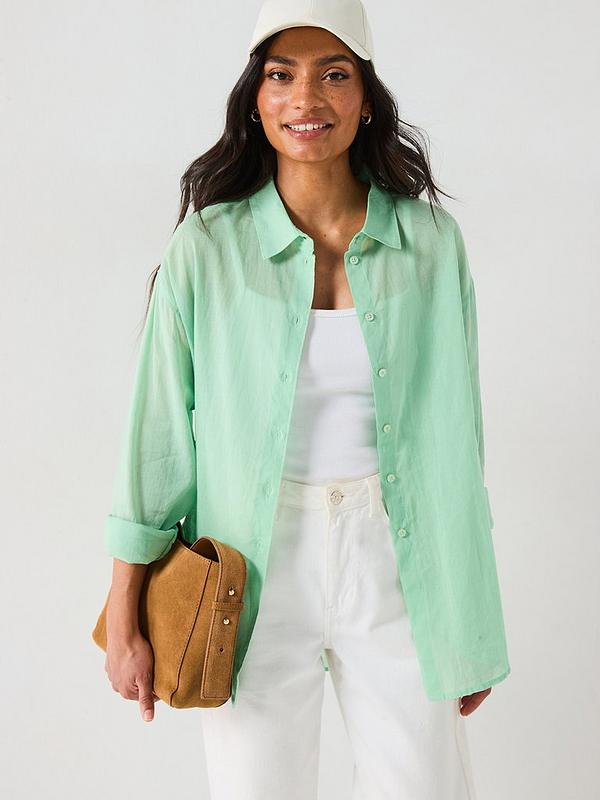V by Very Lightweight Oversized Rami Shirt Green