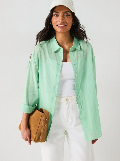 V by Very Lightweight Oversized Rami Shirt Green