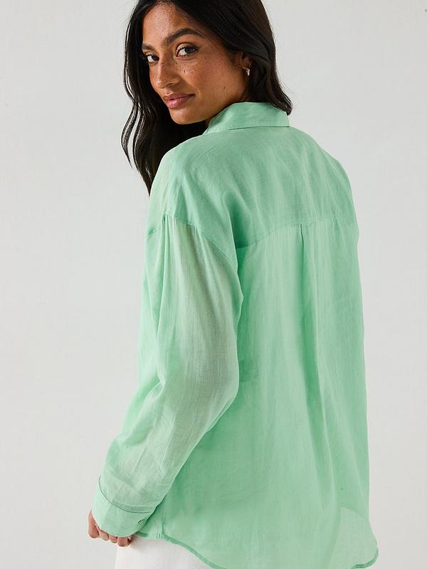 V by Very Lightweight Oversized Rami Shirt Green