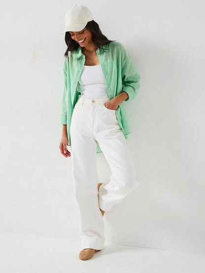 V by Very Lightweight Oversized Rami Shirt Green