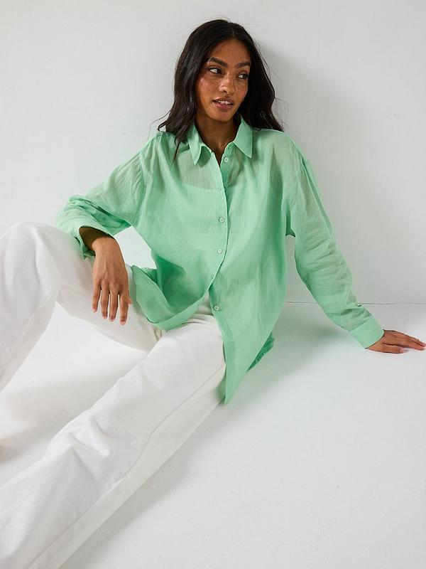 V by Very Lightweight Oversized Rami Shirt Green