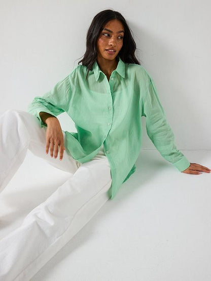 V by Very Lightweight Oversized Rami Shirt Green