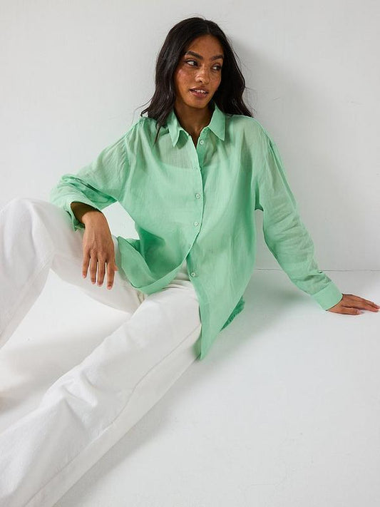 V by Very Lightweight Oversized Rami Shirt Green