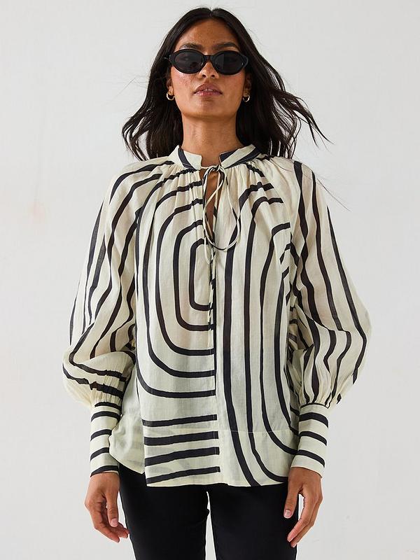 V by Very Oversized Tie Stripe Blouse - Black