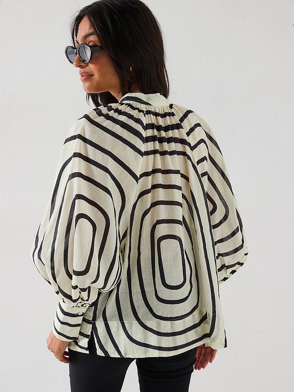 V by Very Oversized Tie Stripe Blouse - Black