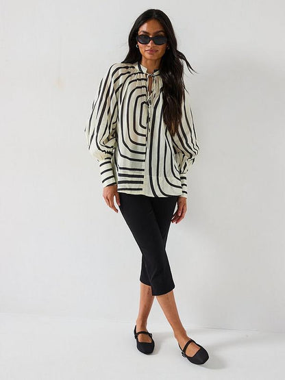 V by Very Oversized Tie Stripe Blouse - Black