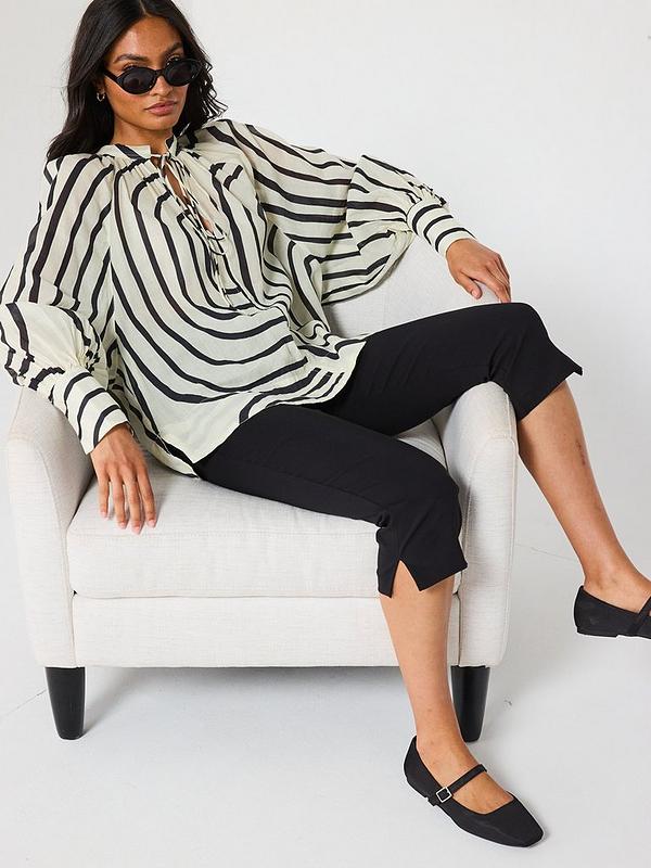 V by Very Oversized Tie Stripe Blouse - Black