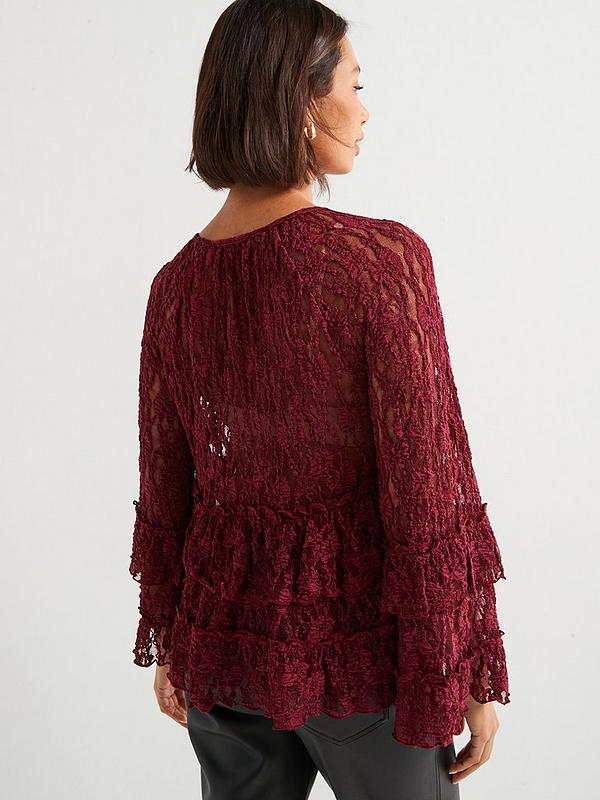 V by Very Tiered Frill Lace Top - Plum