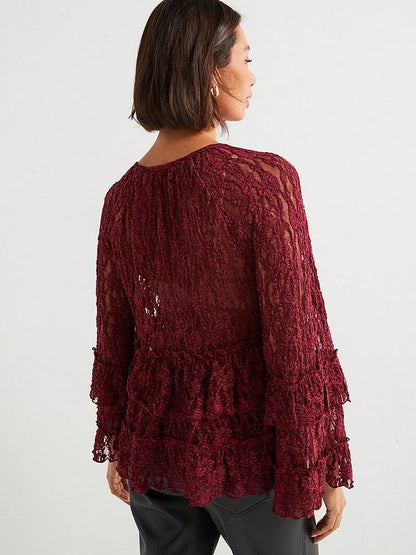 V by Very Tiered Frill Lace Top - Plum