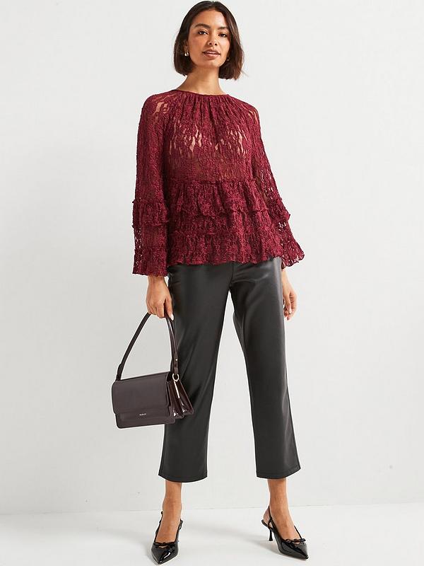 V by Very Tiered Frill Lace Top - Plum