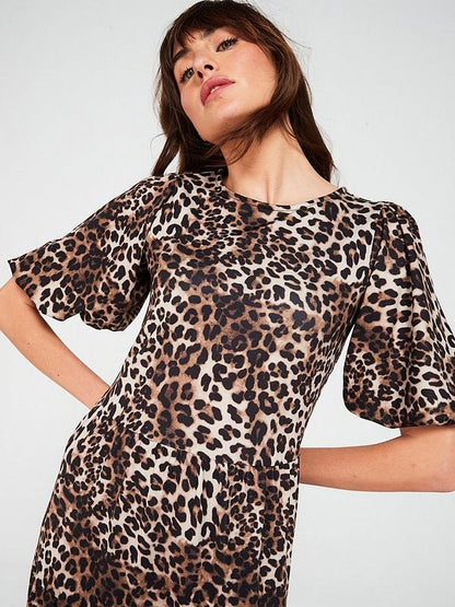 V by Very Puff Sleeve Volume Tiered Midaxi Dress - Animal