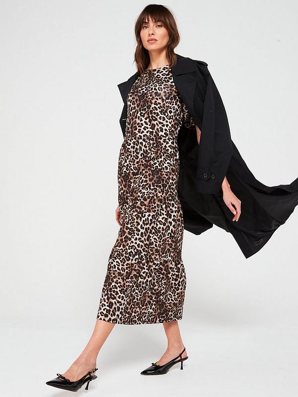 V by Very Puff Sleeve Volume Tiered Midaxi Dress - Animal