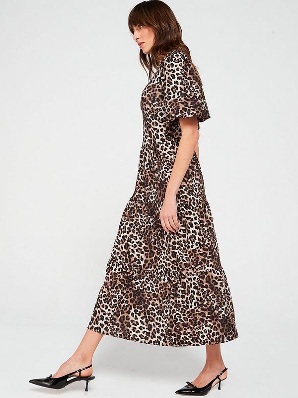 V by Very Puff Sleeve Volume Tiered Midaxi Dress - Animal