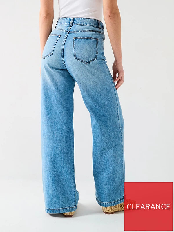 V by Very Super Soft Wide Leg Jean-Mid Wash