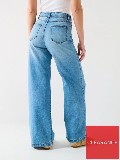 V by Very Super Soft Wide Leg Jean-Mid Wash