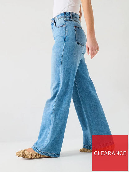V by Very Super Soft Wide Leg Jean-Mid Wash