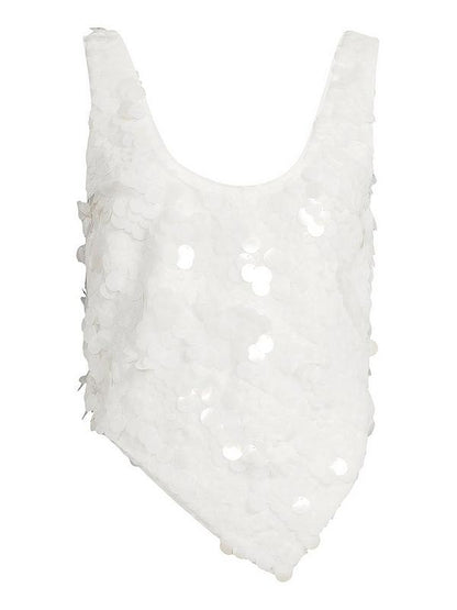 Michelle Keegan Shell Sequin Scoop Top - Cream