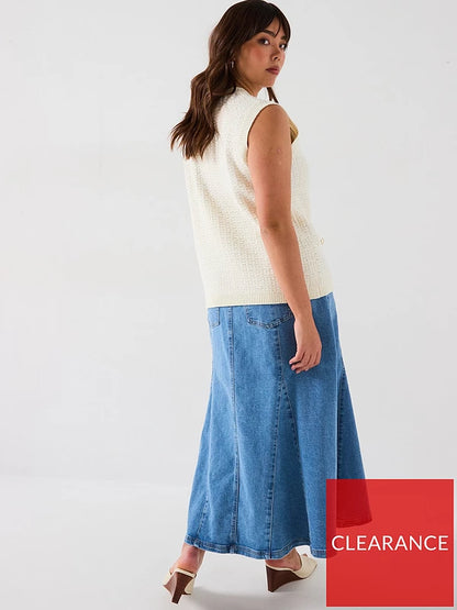 V by Very Curve Sleeveless Button Detail Knitted Waistcoat  - Cream