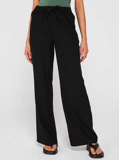Everyday Wide Leg Linen Blend Trousers - Black