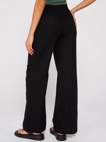 Everyday Wide Leg Linen Blend Trousers - Black