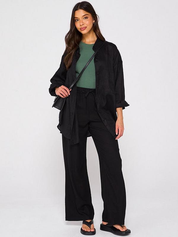 Everyday Wide Leg Linen Blend Trousers - Black