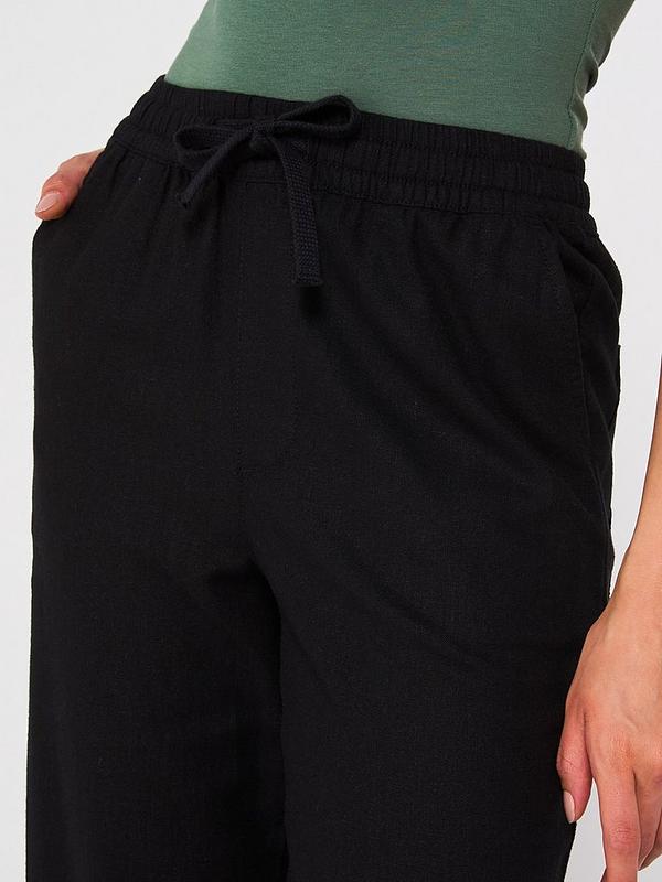 Everyday Wide Leg Linen Blend Trousers - Black
