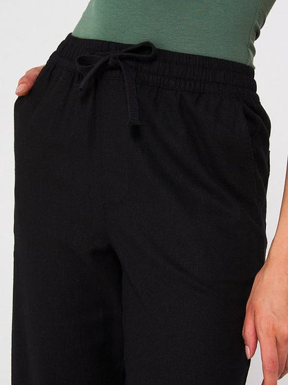 Everyday Wide Leg Linen Blend Trousers - Black