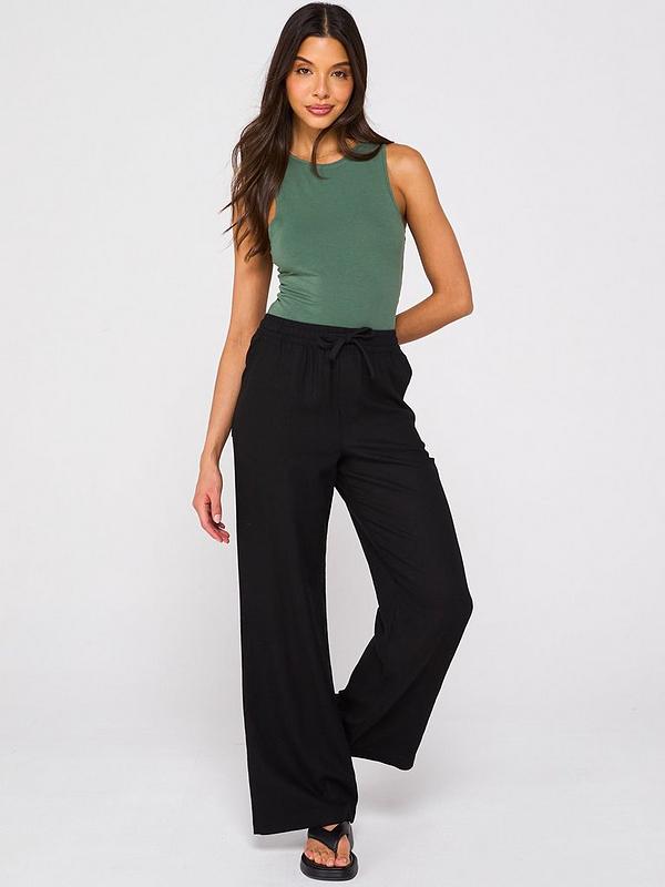 Everyday Wide Leg Linen Blend Trousers - Black