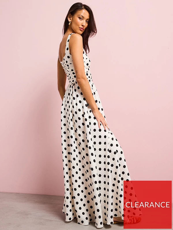 V by Very Polka Dot Maxi Dress - White/Black
