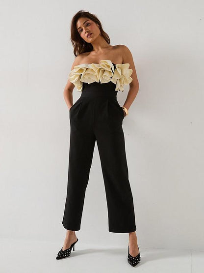 Bandeau Ruffle Mono Jumpsuit - Black