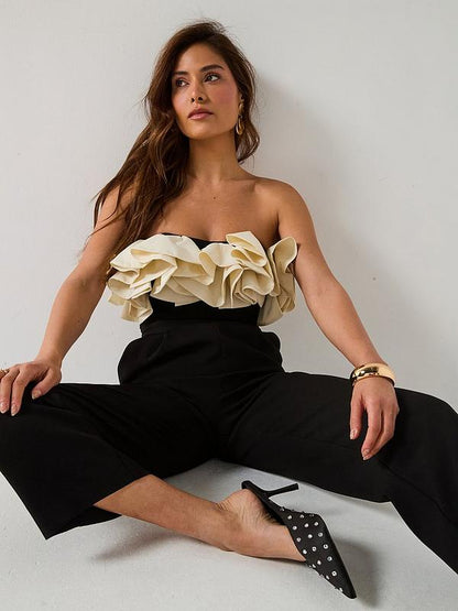 Bandeau Ruffle Mono Jumpsuit - Black