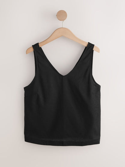 Black Vest Tops With Linen