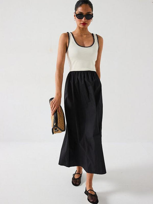 Whipstitch Woven Mix Dress - Black