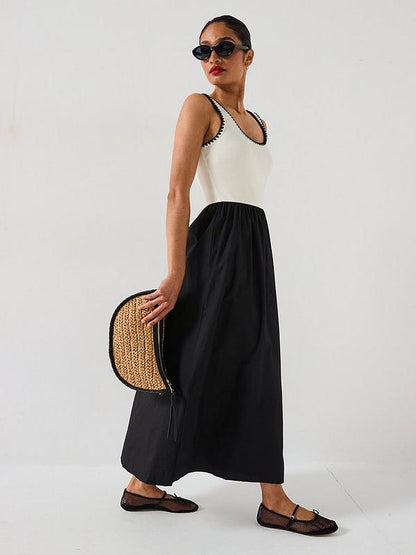 Whipstitch Woven Mix Dress - Black