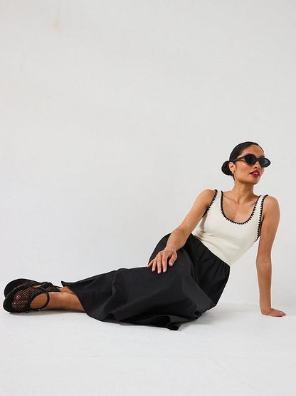 Whipstitch Woven Mix Dress - Black