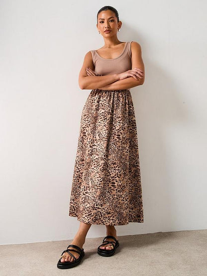 Animal Woven Mix Dress - Print