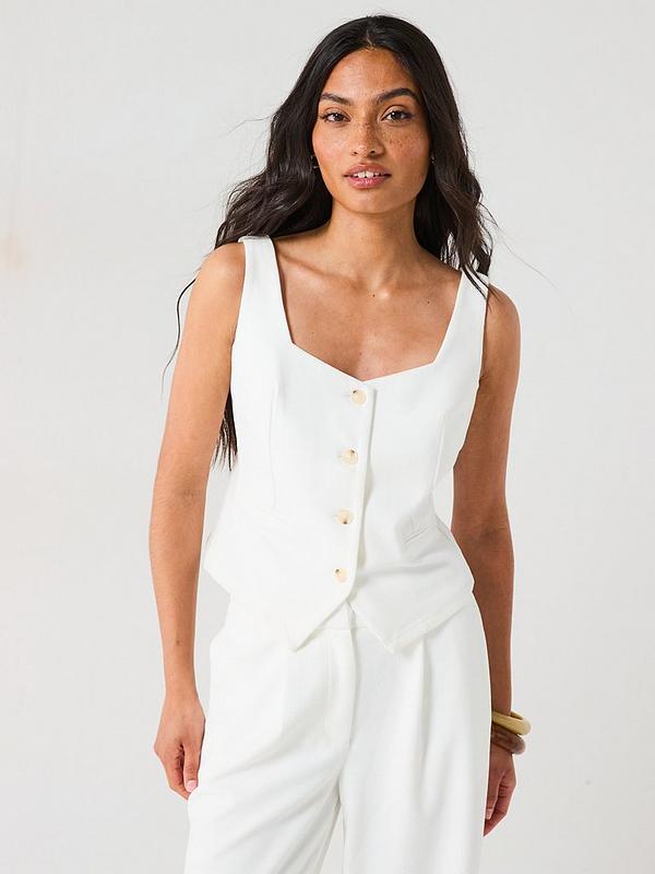 V by Very Longline Waistcoat Top Co-Ord - White