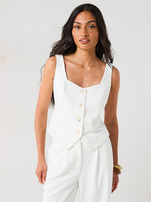 V by Very Longline Waistcoat Top Co-Ord - White