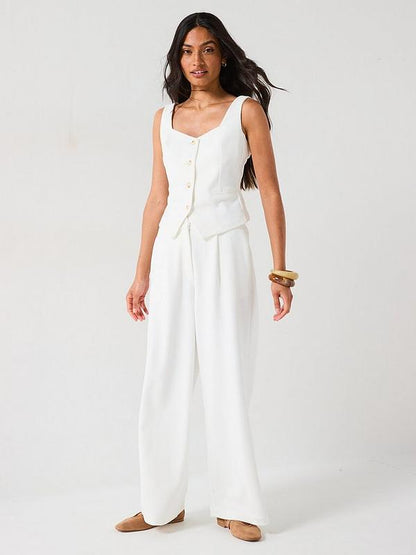 V by Very Longline Waistcoat Top Co-Ord - White