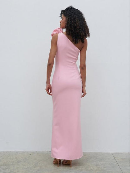 Pretty Lavish Samaya One Shoulder Corsage Maxi Dress - Pink