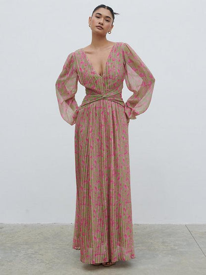 Pretty Lavish Jade Floral Pleated Maxi Dress - Multi